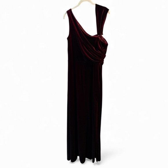 Revelry Burgundy One-Shoulder Satin Bridesmaid Gown w/ Slit | Size 16 | NWT - Picture 2 of 12